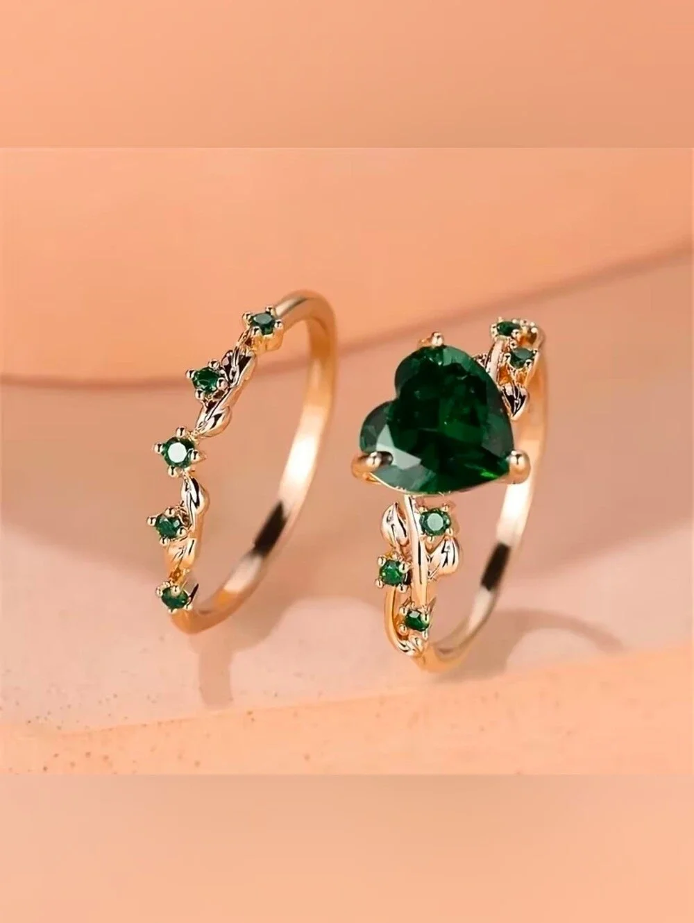 $8 Each Or Bundle 5/$20 Green Heart Emerald Gold Colored Ring Set Size 8